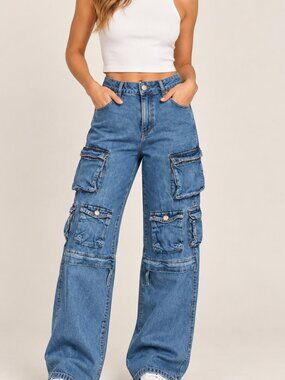 Garage Denim Multi Pocket Cargo Jeans Size 0/24 Y2K Wide Leg Utility